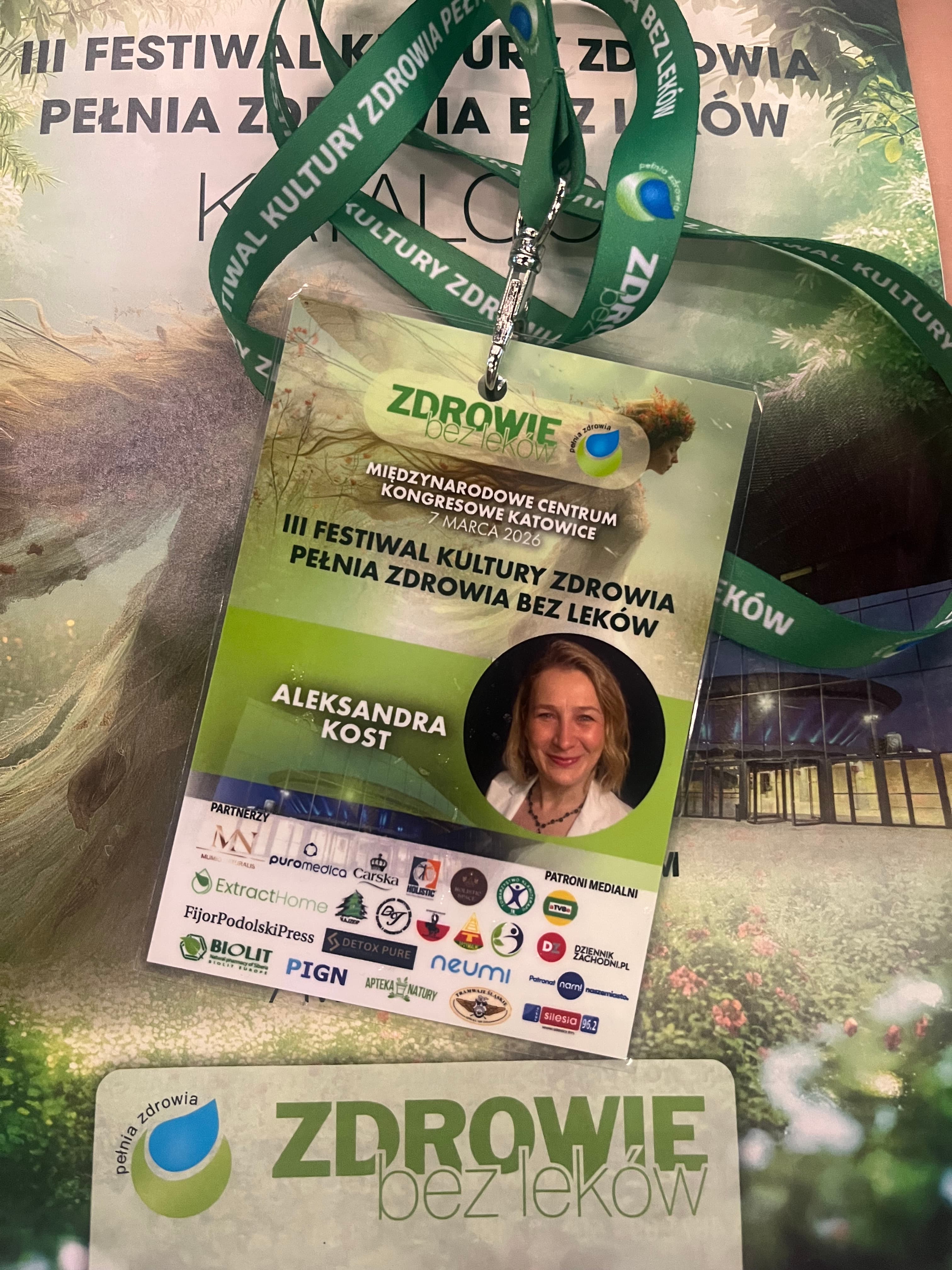 Identyfikator prelegenta Aleksandry Kost na III Festiwalu Zdrowia